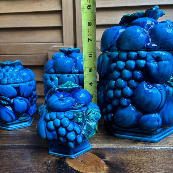 1960s Mood Indigo Canisters by Inarco - a Set of‎ 5 with  shaker cookie jar - Picture 3 of 8